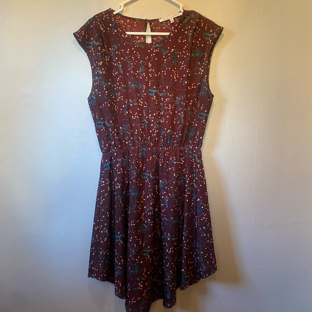 Collective Concepts High Low Hemline Floral Dress Plum Size L Cap Sleeve
